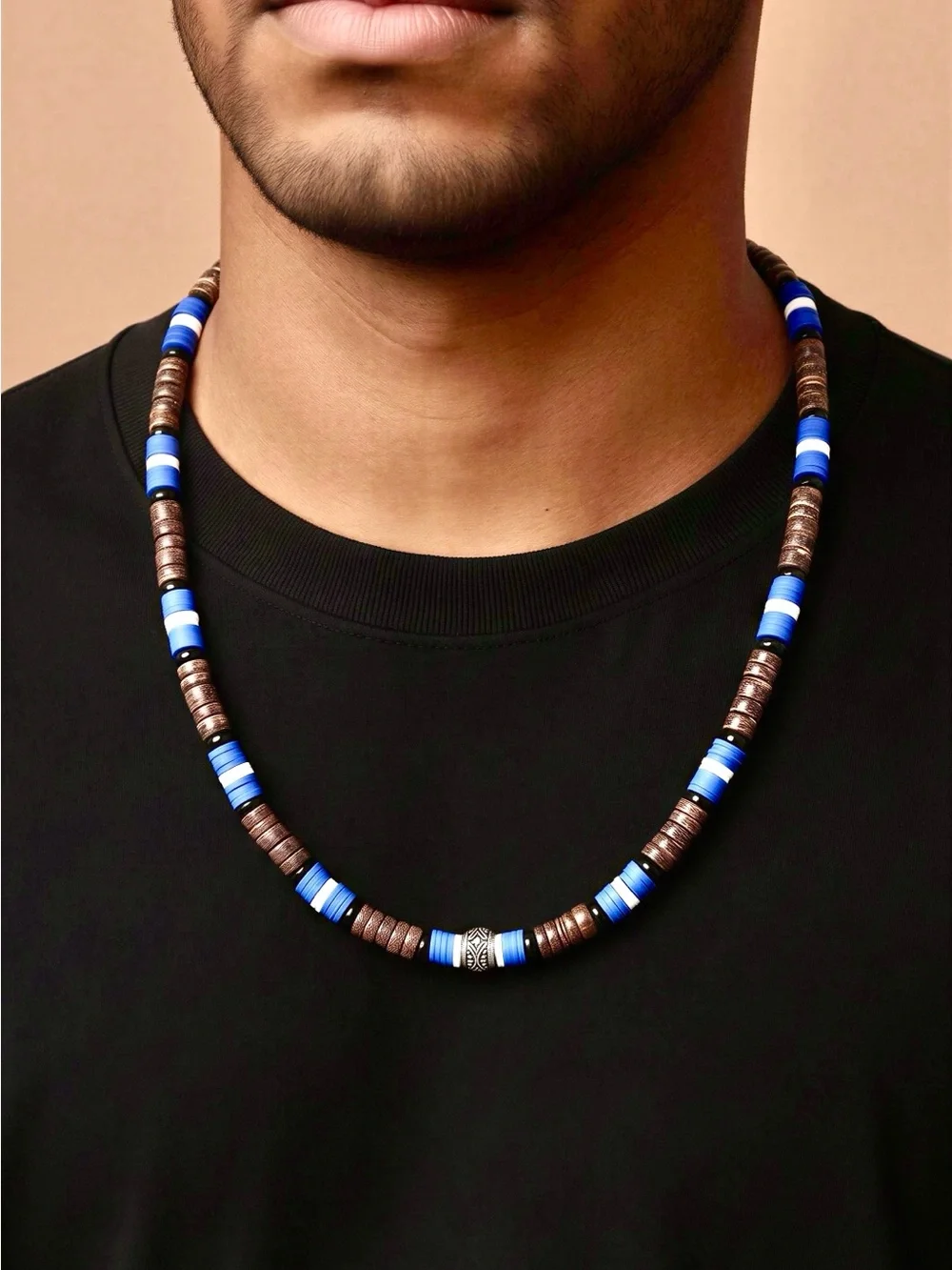 Beaded Necklace for Men in Blue and Brown - Classic Grooming Accessory